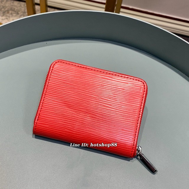 路易威登LV錢包 M60720 紅色 ZIPPY拉鏈零錢包 LV水波紋牛皮零錢卡包 名片盒 xxlv1981